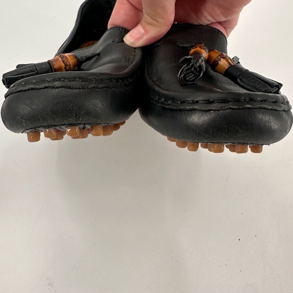 GUCCI Black Leather Bamboo Tassel Driving Loafers Size 37 - Picture 9 of 9
